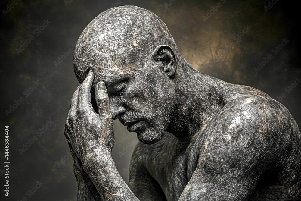 Coping with sadness. Emotional struggle. Metaphorical chronic fatigue physical senses, of a loss of pleasure or interest. Chronic fatigue - cause of depression: abstract image of physical state.