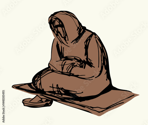 Vector Drawing. Girl askng for Alms