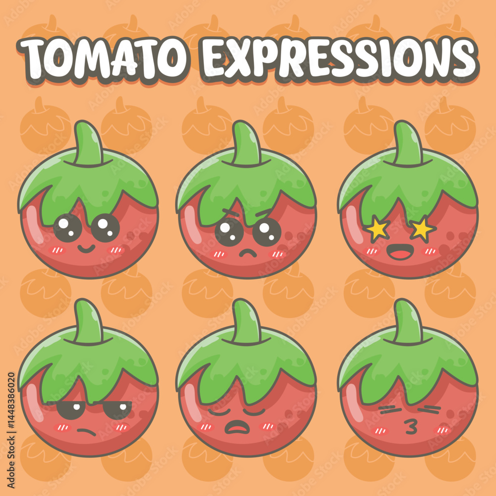 Tomato Expressions Cute and Kawaii Cartoon Tomatoes with Various Emotions Tomato Expressions Cute and Kawaii Cartoon Tomatoes with Various Emotions