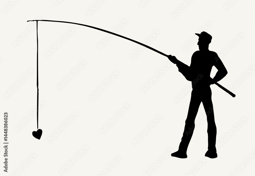 Obraz premium Vector drawing. Man catching fish