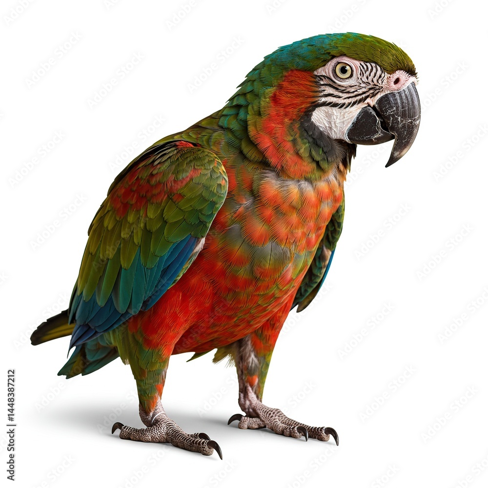 Fototapeta premium Colorful Macaw Parrot Standing on White Background