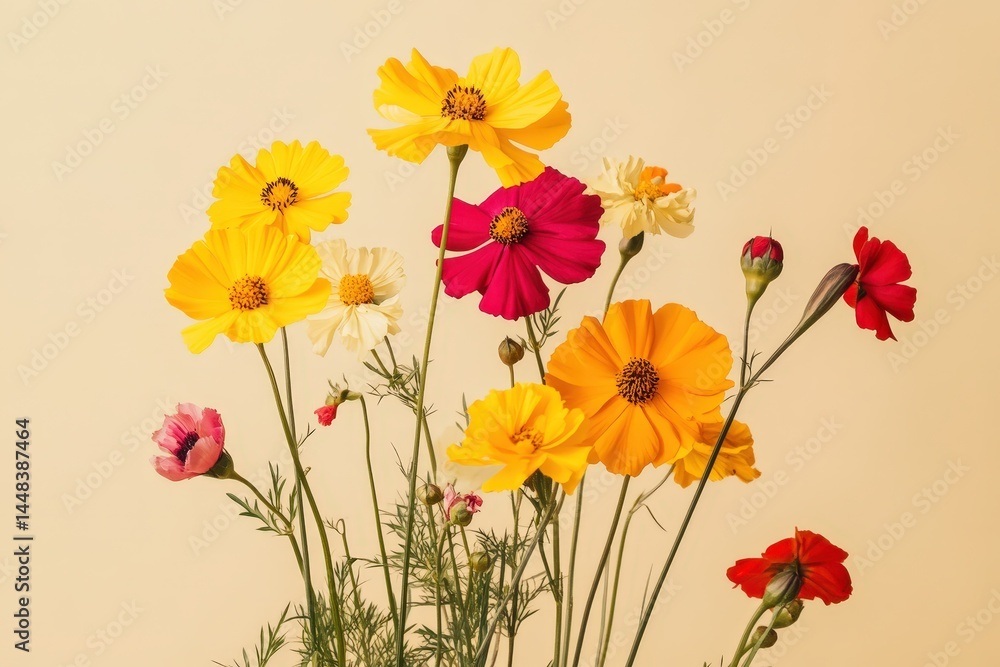Fototapeta premium Vibrant bouquet of cosmos and other flowers in pastel colors.