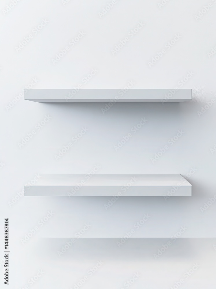 Empty white floating shelves against a white wall (1) Empty white floating shelves against a white wall (1)