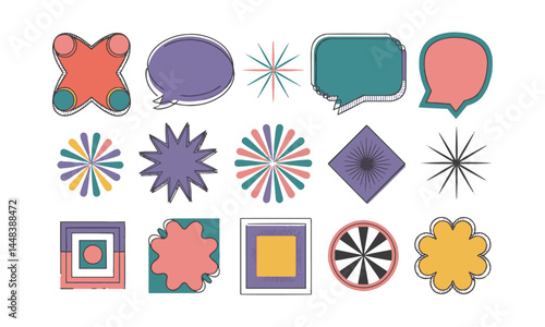 Modern vector illustration of a colorful set of geometric abstract shapes, easily editable.