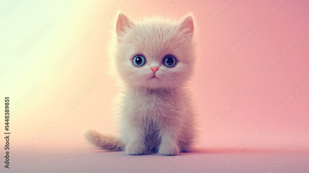 Fototapeta premium Fluffy cream kitten, soft focus, pastel colors