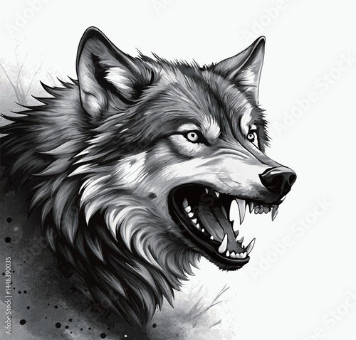 Aggressive Wolf in Black and White