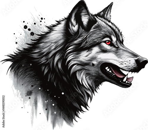 Powerful Wolf Growling, Detailed Fur Texture