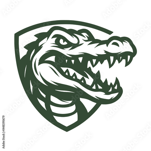 Vector Illustration of Fierce Alligator Mascot Head in Shield Logo Style