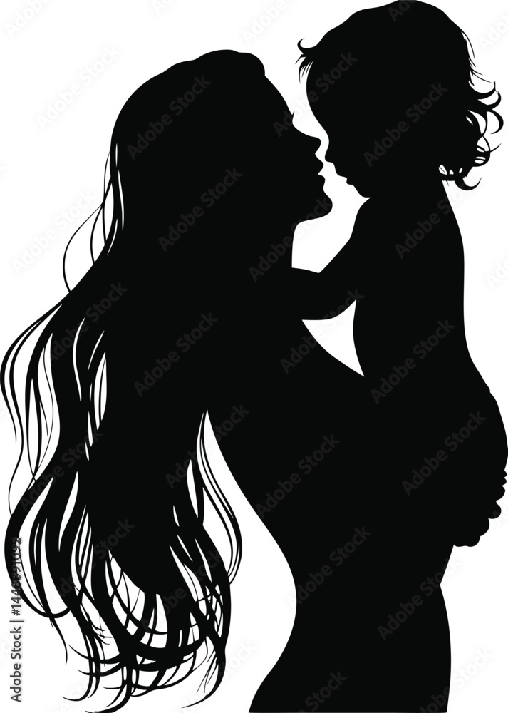 Heartwarming mother and child silhouette illustration Heartwarming mother and child silhouette illustration
