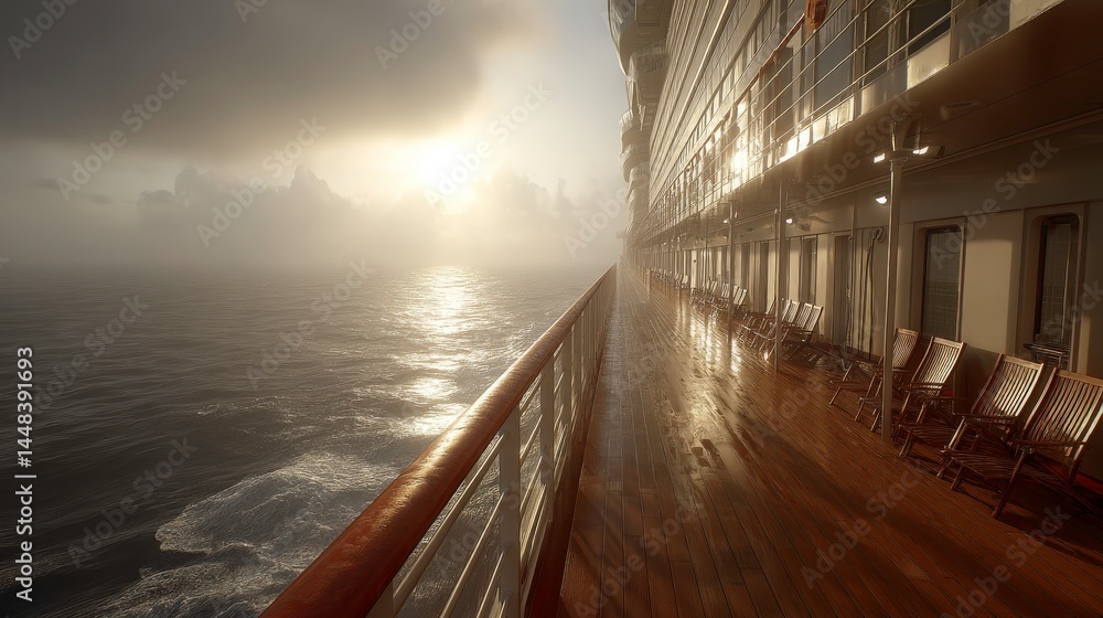Fototapeta premium Misty Sunrise on a Cruise Ship Deck