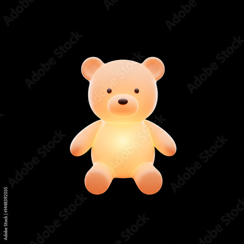 Glowing teddy bear sitting in the dark emitting warm light