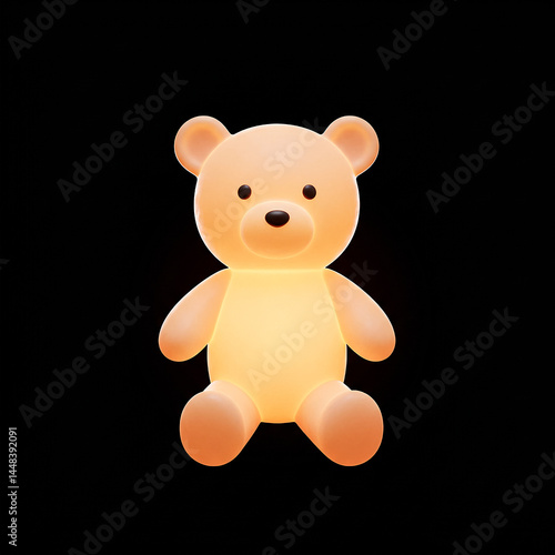 Glowing teddy bear sitting on black background