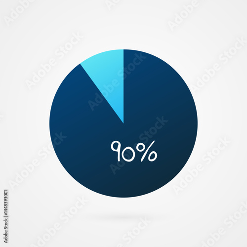 90 percent circle pie chart. Isolated symbol. Vector gradient element. Infographic sign. Illustration, icon for business, finance, report, web design, downloading, presentation