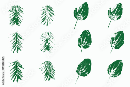Hand Drawn Leaf Print Vector Set – Botanical Foliage Impressions for Eco-Friendly Design