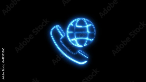Wallpaper Mural Glowing neon blue telephone globe symbol illustrating global communication on black Torontodigital.ca