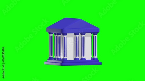 Bank Building 3D Animated Icon with green screen