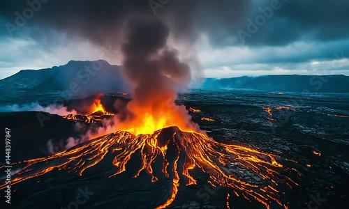 Volcano eruption landscape