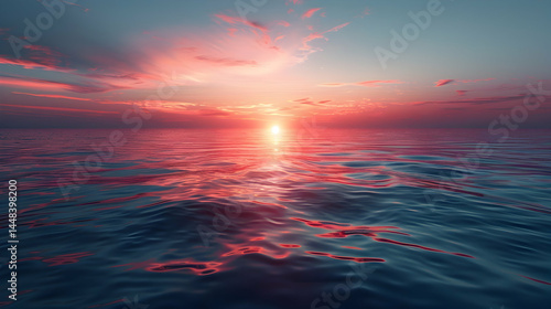 Pink Sunset Ocean Seascape.