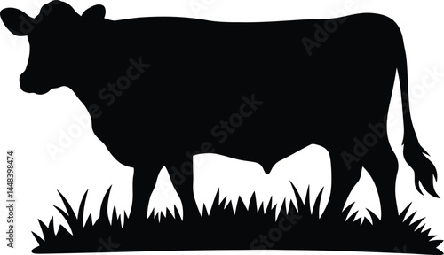 Pasture Cow Silhouette Flat Farm Illustration, Cow Vector Icon for Natural Food Labels
