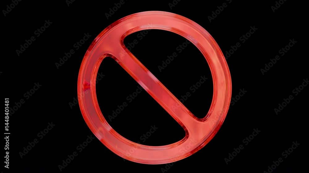 Rotating 3D Red Glass Prohibition Sign, Seamless Loop, Alpha Channel Rotating 3D Red Glass Prohibition Sign, Seamless Loop, Alpha Channel