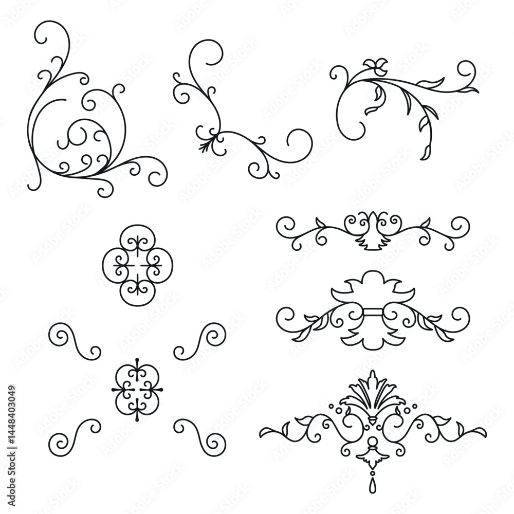 Frame border ornament. Decor line design pattern, flower luxury decoration. Book element, antique ornate classic floral. Elegant baroque label old filigree calligraphy shapes. Frame border ornament. Decor line design pattern, flower luxury decoration. Book element, antique ornate classic floral. Elegant baroque label old filigree calligraphy shapes.