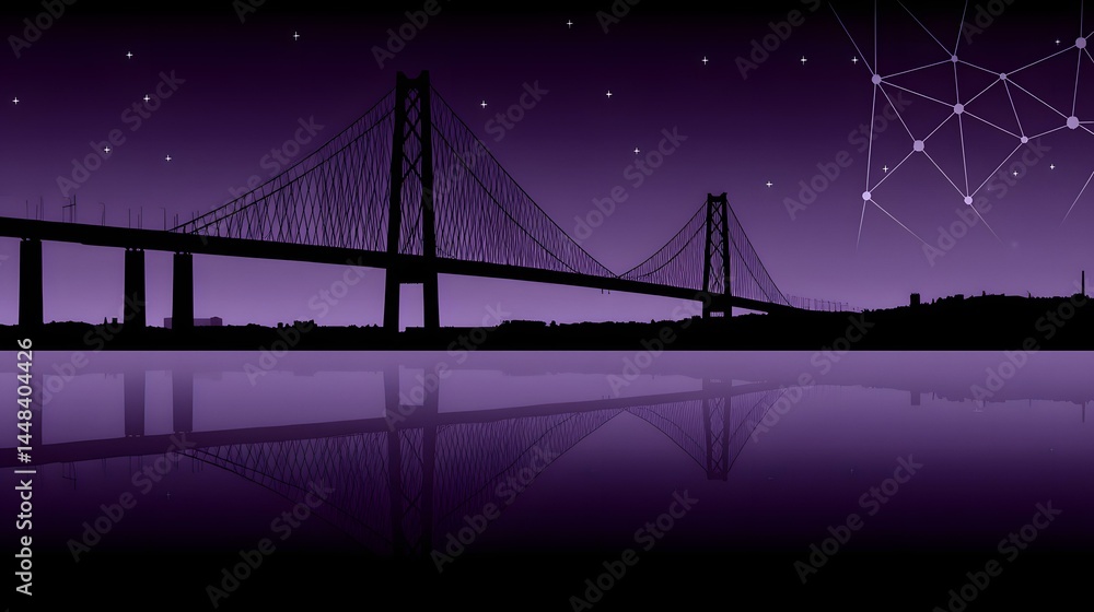 Fototapeta premium bridges connecting islands in a radiant neon sea