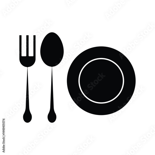Cutlery icon. Spoon, forks, plate. restaurant business concept, vector illustration