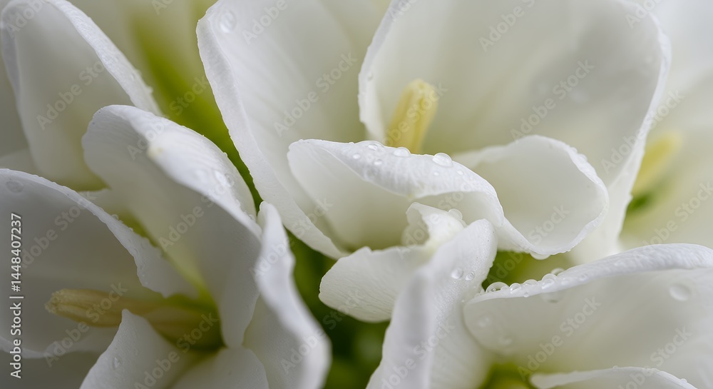 Close-up of White Flowers with Water Droplets on Petals Close-up of White Flowers with Water Droplets on Petals