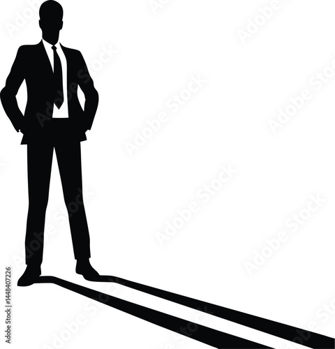 Silhouette of Businessman Standing with Long Shadow