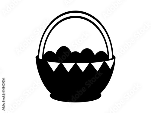 Elegant Easter Egg Basket Vector – Intricate Black and White Line Art Illustration for Religious Holiday, Spring Decor, and Seasonal Design Projects.
