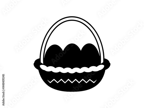 Elegant Easter Egg Basket Vector – Intricate Black and White Line Art Illustration for Religious Holiday, Spring Decor, and Seasonal Design Projects.