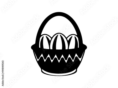 Elegant Easter Egg Basket Vector – Intricate Black and White Line Art Illustration for Religious Holiday, Spring Decor, and Seasonal Design Projects.