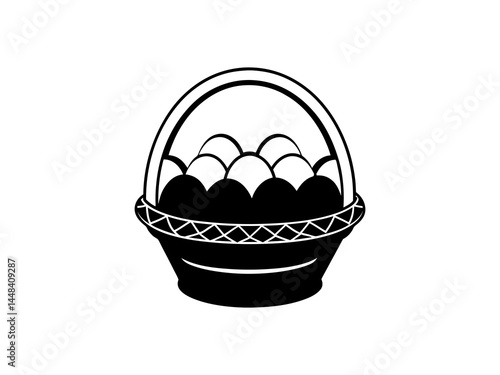 Beautiful Egg Basket Line Art – High-Quality Black & White Vector for Easter, Farm & Kitchen Decor .Christian holiday tradition.