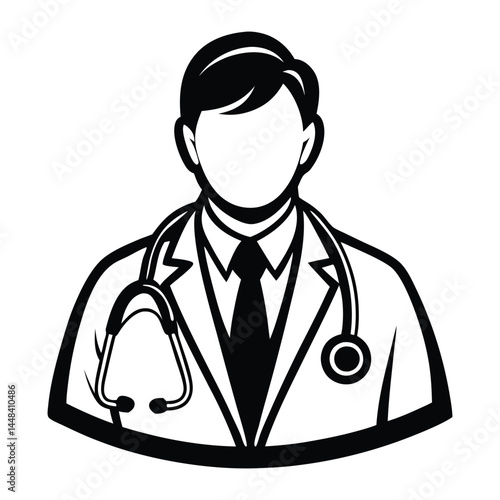 Doctor man vector illustration. Doctor in white coat. Stethoscope, doctor line art