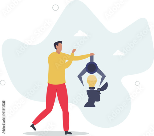 Invent new idea or innovation, knowledge or new skill to achieve work success, creativity and imagination concept, character life .