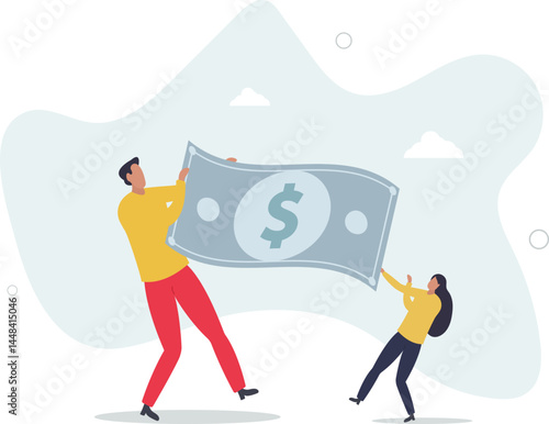 Fight for money, government asking for tax payment, company revenue market share, financial problem, pay off debt or bills concept, character life .