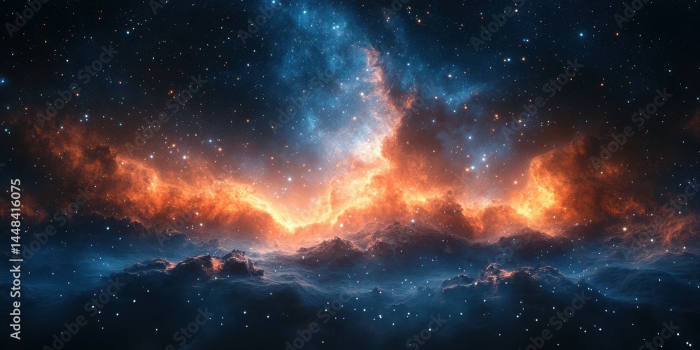 Colorful cosmic clouds illuminated by starlight and galaxies in a vast universe at night Colorful cosmic clouds illuminated by starlight and galaxies in a vast universe at night