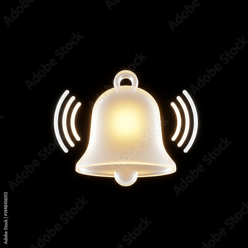 Glowing bell icon is ringing on black background
