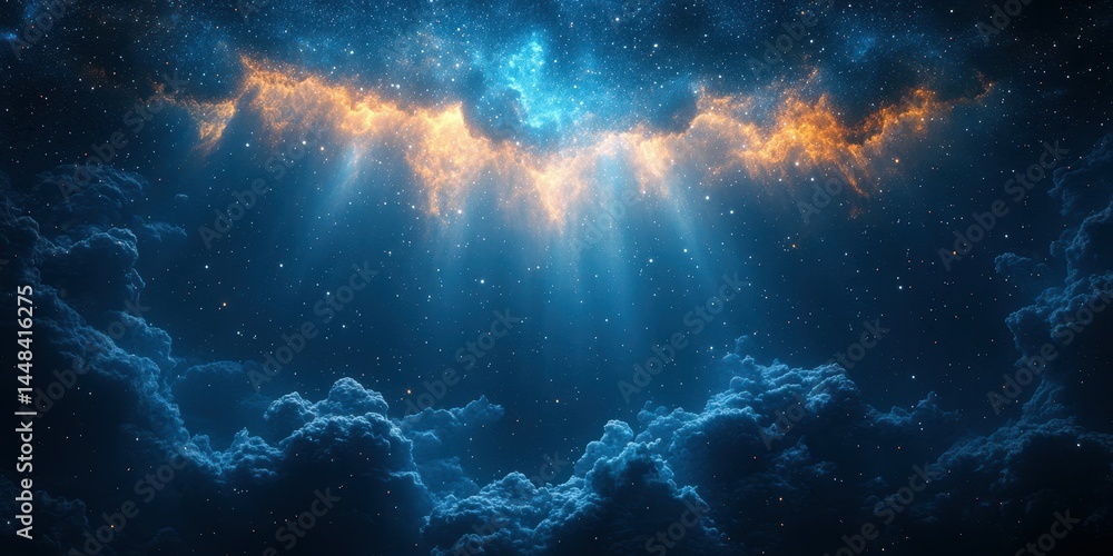 Mysterious cosmic scene showcasing vibrant colors and celestial phenomena amidst dark clouds at night Mysterious cosmic scene showcasing vibrant colors and celestial phenomena amidst dark clouds at night