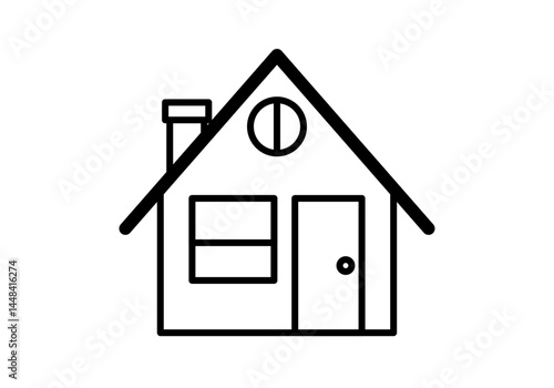 Icono negro de casa con chimenea