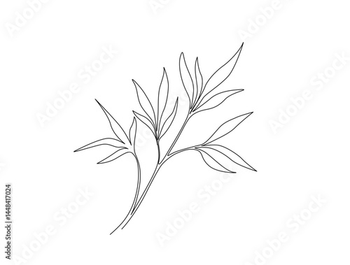 Bamboo leaf in single line draw illustration. Continuous one line drawing of Bamboo leaves. Editable stroke.