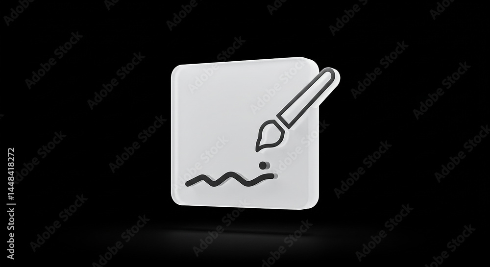 Digital painting software, brush painting on a tablet icon on black background Digital painting software, brush painting on a tablet icon on black background