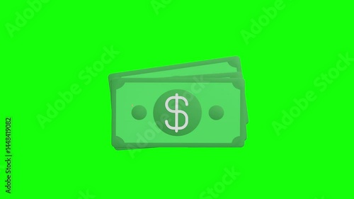 Dollar bill with coins 3D Animated Icon with green screen
