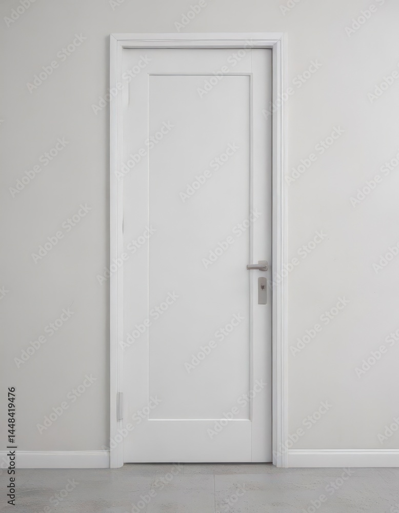 Crisp white door, minimalist handle, closed position , handle, clean, wood Crisp white door, minimalist handle, closed position , handle, clean, wood