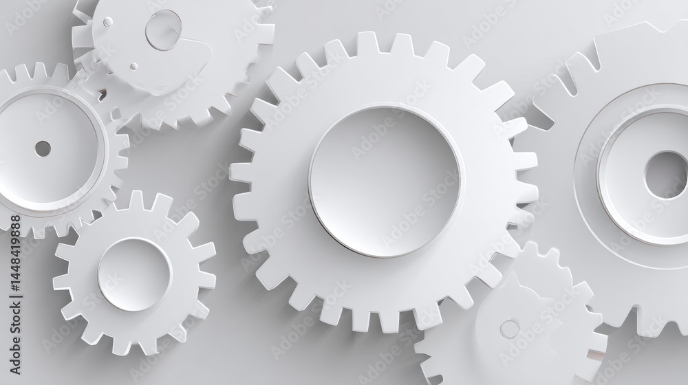 White Gears Interlocking on a Light Background White Gears Interlocking on a Light Background