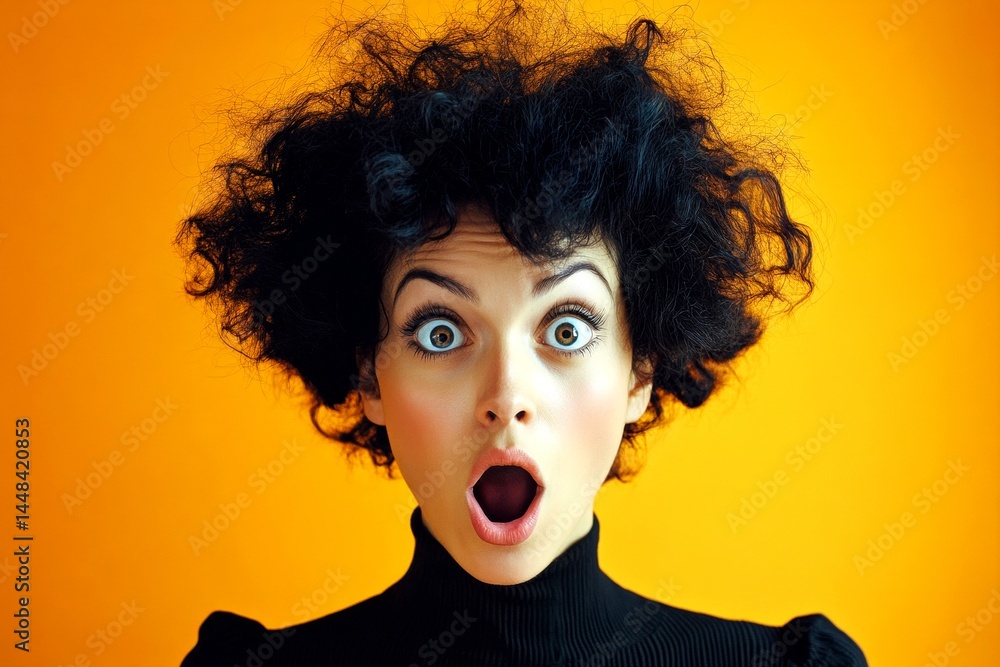 Short trim - highlighted hair. Lovely very astonished mixed-race girl - for ads, marketing material ad and social media use. Commercial marketing visual idea. Advertising model shot.