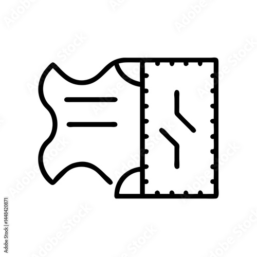Ticket stub icon featuring ticket design, black outline, transparent background  