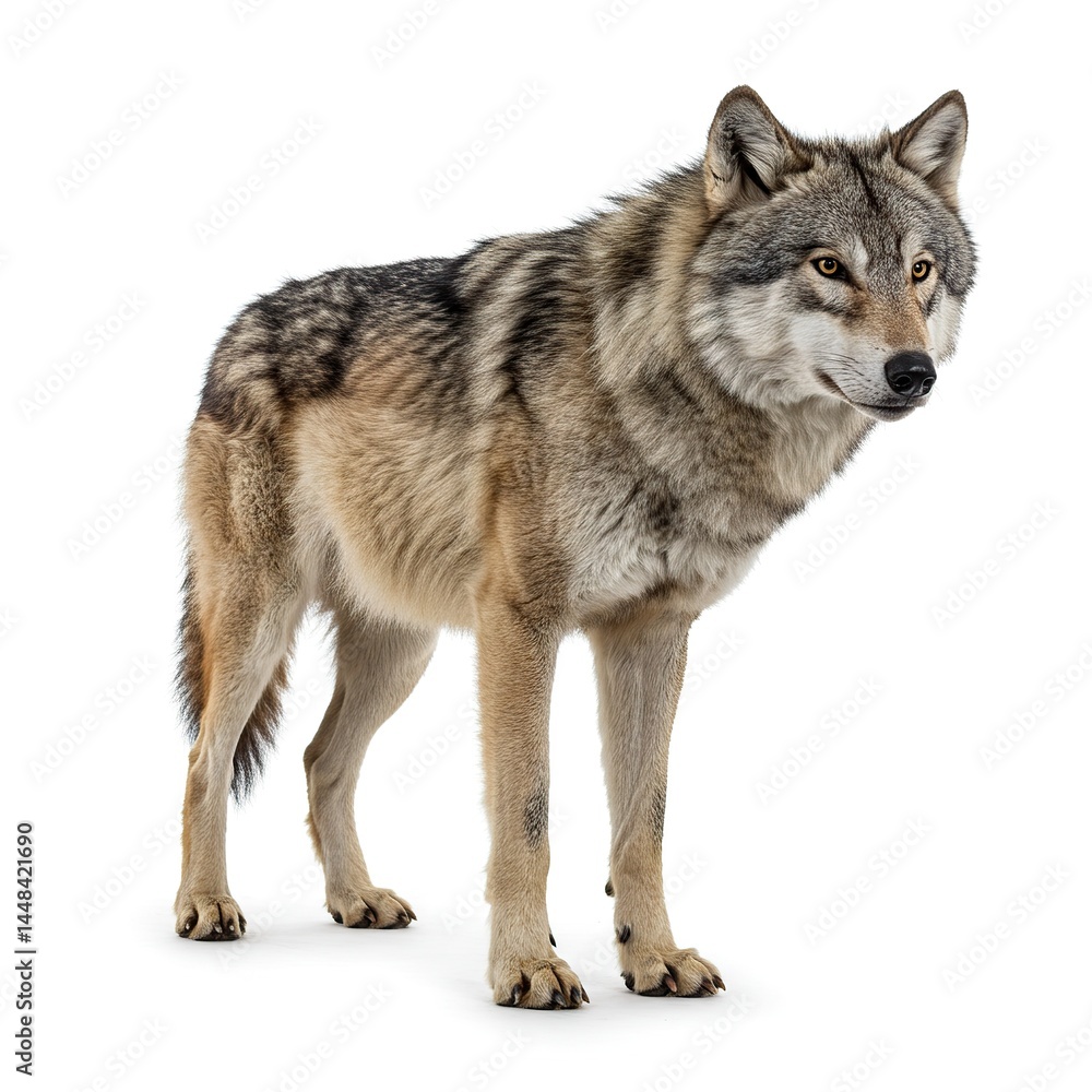 Fototapeta premium Gray Wolf Standing Side Profile Wildlife Photography Image