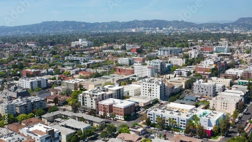 Aerial drone view of Los Angeles urban and suburban residence, homes, buildings