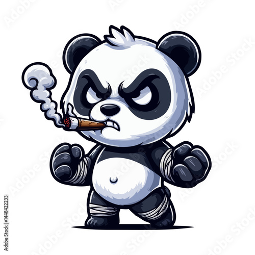 Angry Panda Cartoon with Cigar